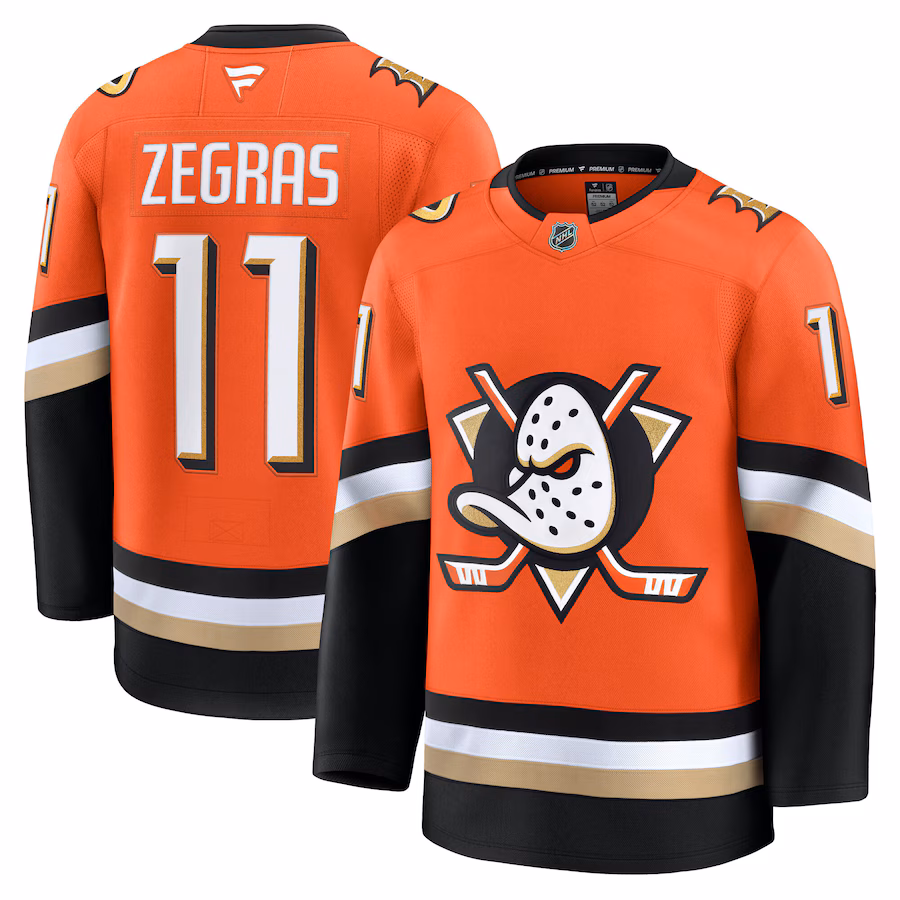 Men's Anaheim Ducks Trevor Zegras Fanatics Orange Home Premium Jersey - ujerseystore