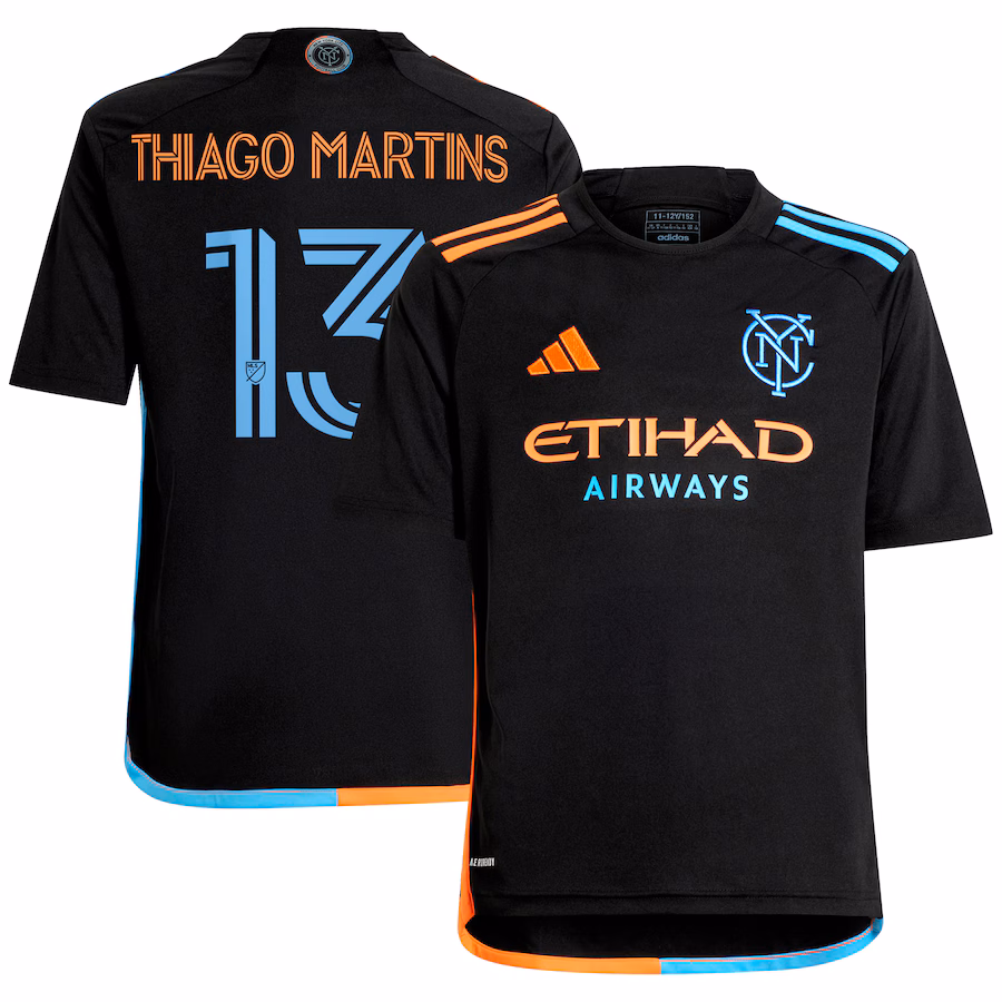 Youth New York City FC Thiago Martins adidas Black 2024 24/7 Kit Replica Player Jersey - ujerseystore