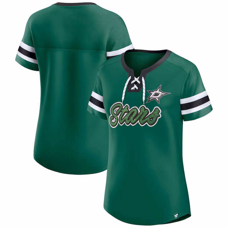 Women's Dallas Stars Fanatics Kelly Green Iconic Athena Lace-Up T-Shirt - ujerseystore