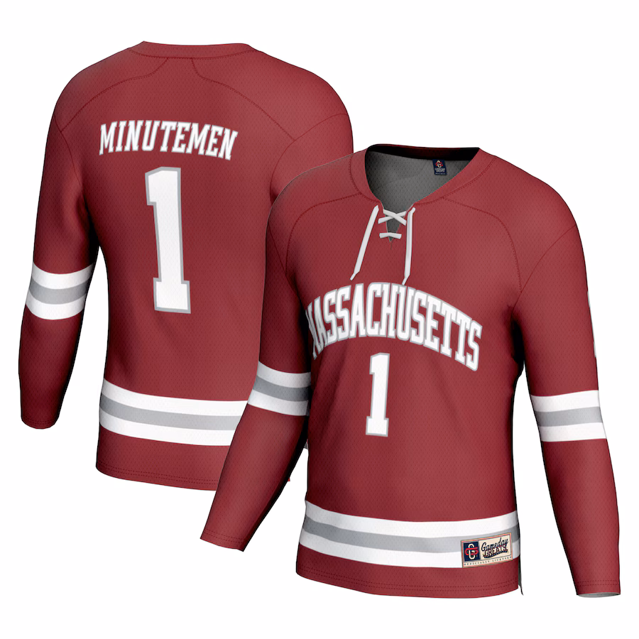 Youth GameDay Greats #1 Maroon UMass Minutemen Hockey Fashion Jersey - ujerseystore