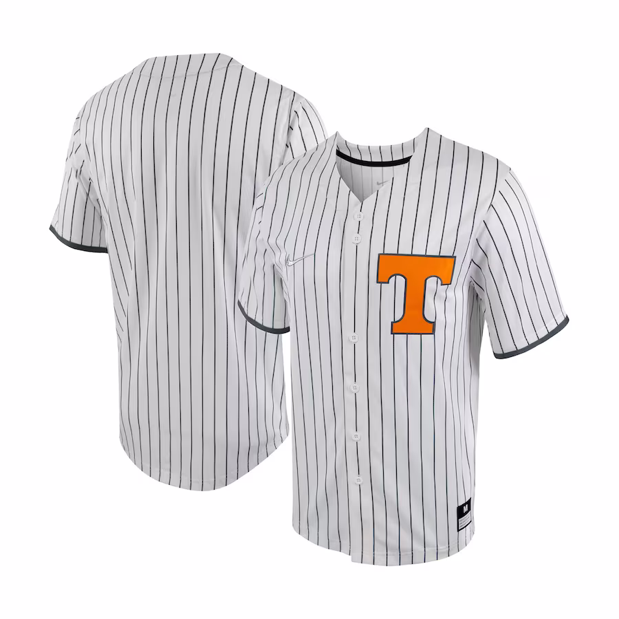 Tennessee Volunteers Nike Pinstripe Replica Full-Button Baseball Jersey - White/Gray - ujerseystore