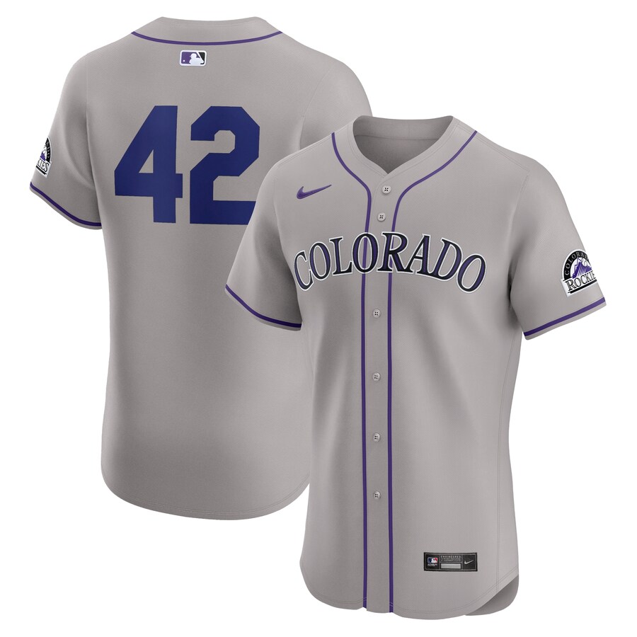 Men's Colorado Rockies Nike Gray Road 2024 Jackie Robinson Day Elite Jersey - ujerseystore