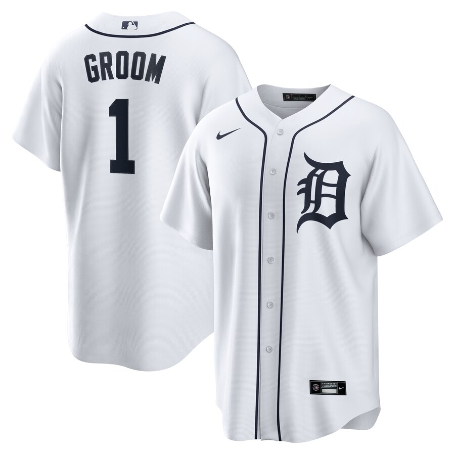Men's Detroit Tigers Nike White #1 Groom Home Replica Jersey - ujerseystore