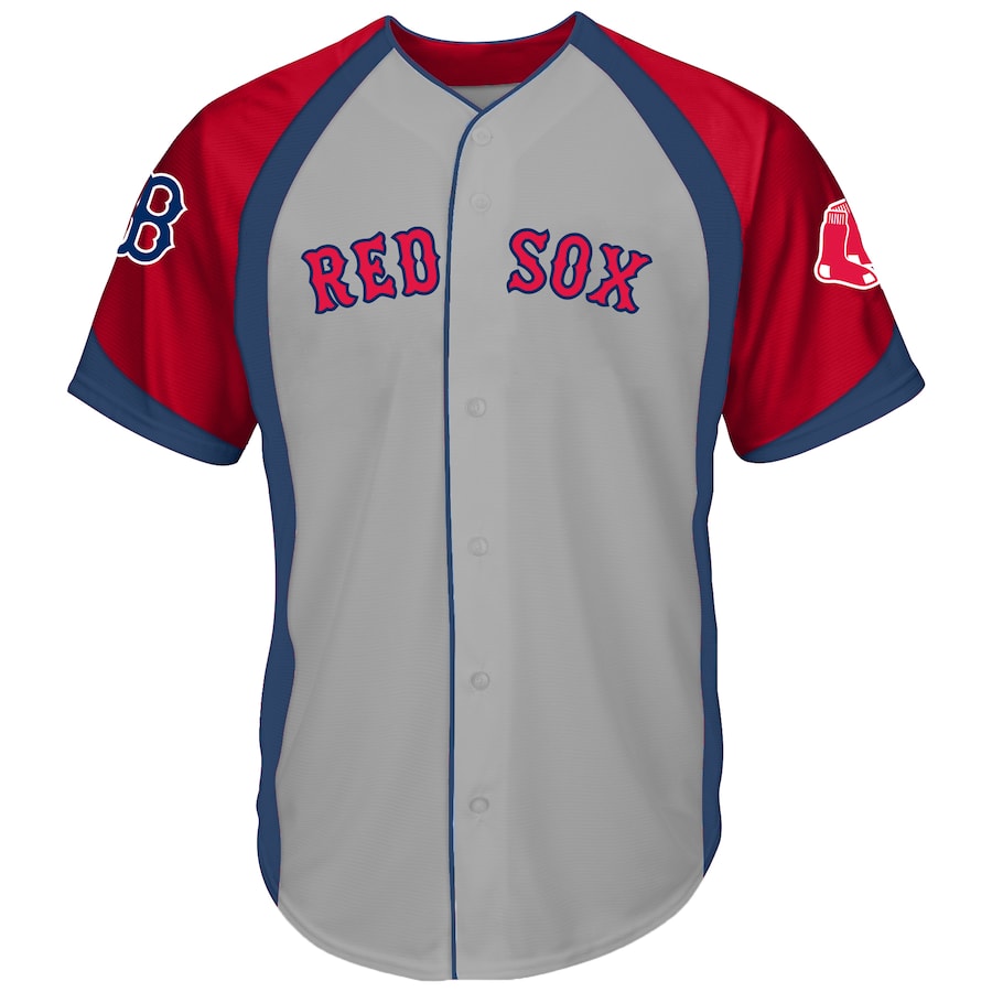 Men's Boston Red Sox Gray/Navy Big & Tall Colorblock Full-Button Jersey - ujerseystore