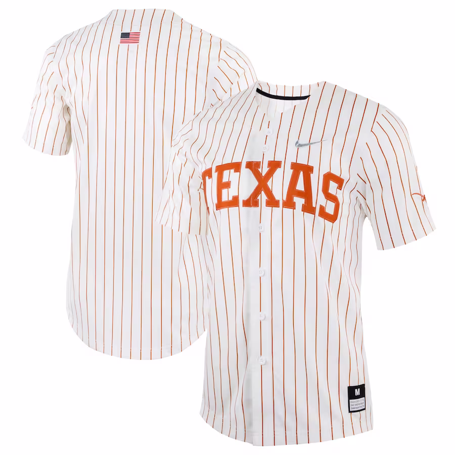 Texas Longhorns Nike Pinstripe Replica Full-Button Baseball Jersey - White - ujerseystore