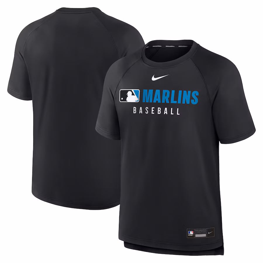 Men's Miami Marlins Nike Black Authentic Collection Pregame Raglan Performance T-Shirt - ujerseystore