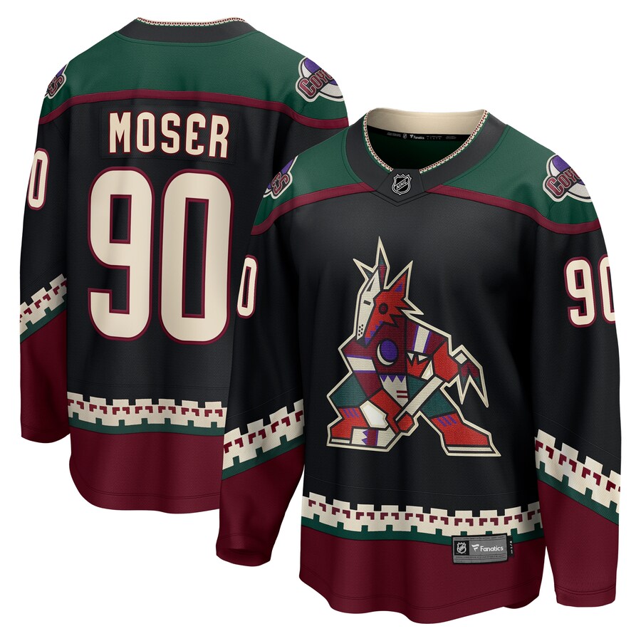 Men's Arizona Coyotes J.J. Moser Fanatics Branded Black Home Breakaway Jersey - ujerseystore