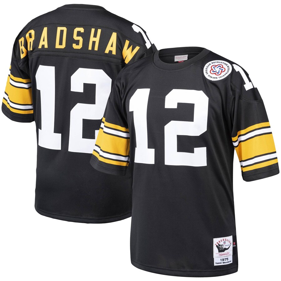 Men's Pittsburgh Steelers Terry Bradshaw Mitchell & Ness Black Authentic Throwback Retired Player Jersey - ujerseystore