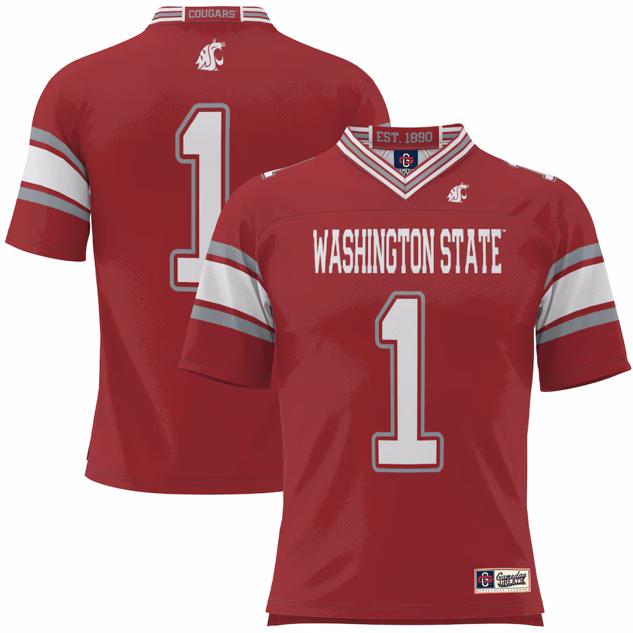 Men's GameDay Greats #1 Crimson Washington State Cougars Football Jersey - ujerseystore