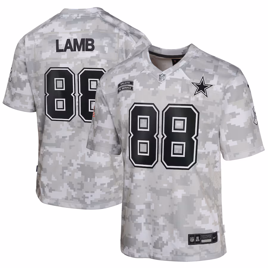 Youth Dallas Cowboys CeeDee Lamb Nike Arctic Camo 2024 Salute to Service Game Jersey - ujerseystore