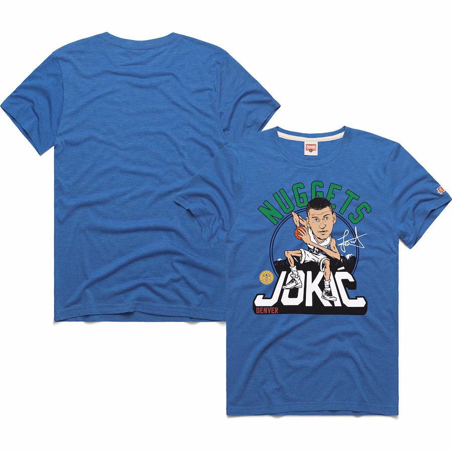 Unisex Denver Nuggets Nikola Jokic Homage Blue 2024/25 City Edition Caricature Tri-Blend T-Shirt - ujerseystore