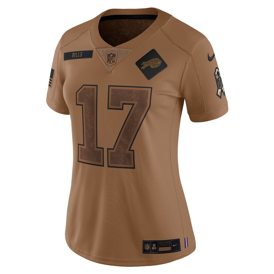 Women's Buffalo Bills Josh Allen Nike Brown 2023 Salute To Service Limited Jersey - ujerseystore