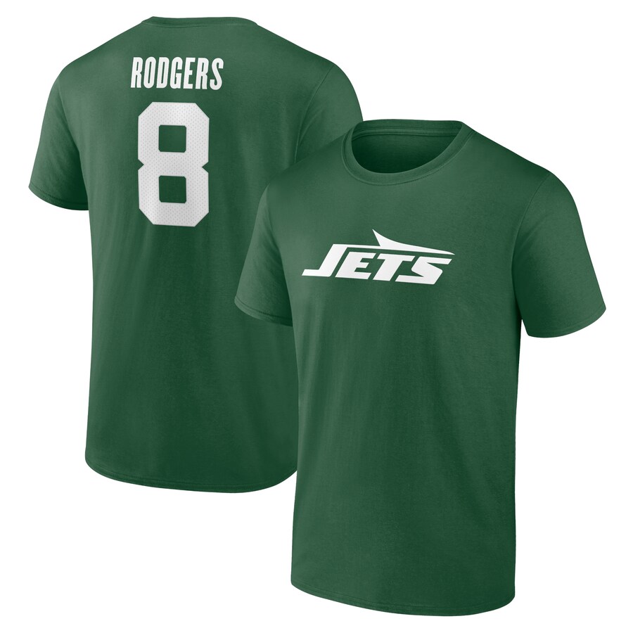 Men's New York Jets Aaron Rodgers Fanatics Green Player Icon Name & Number T-Shirt - ujerseystore