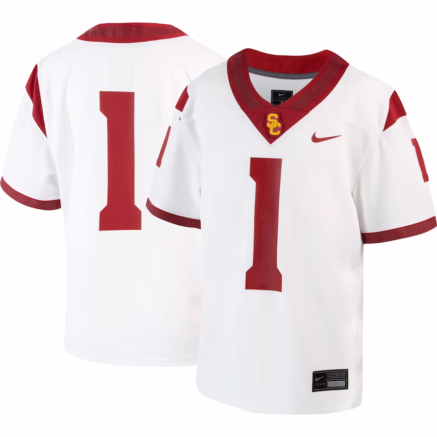 #1 USC Trojans Nike Youth 1st Armored Division Old Ironsides Untouchable Football Jersey - White - ujerseystore
