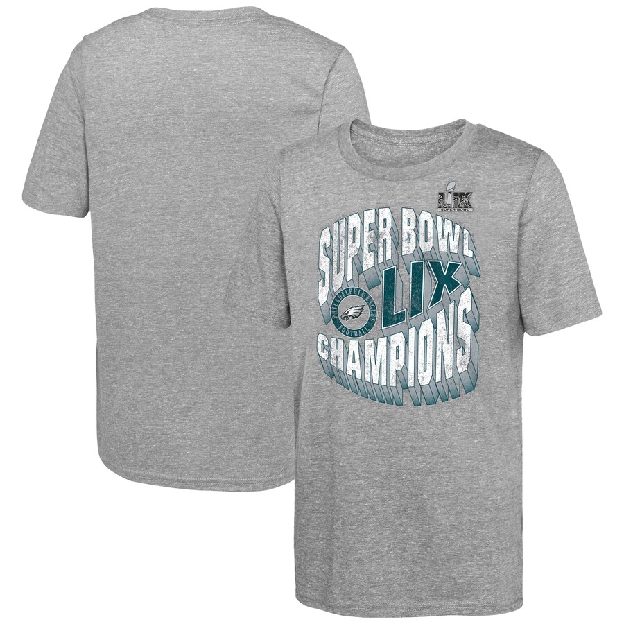 Youth Philadelphia Eagles  Fanatics Heather Gray Super Bowl LIX Champions Historic Win Tri-Blend T-Shirt - ujerseystore