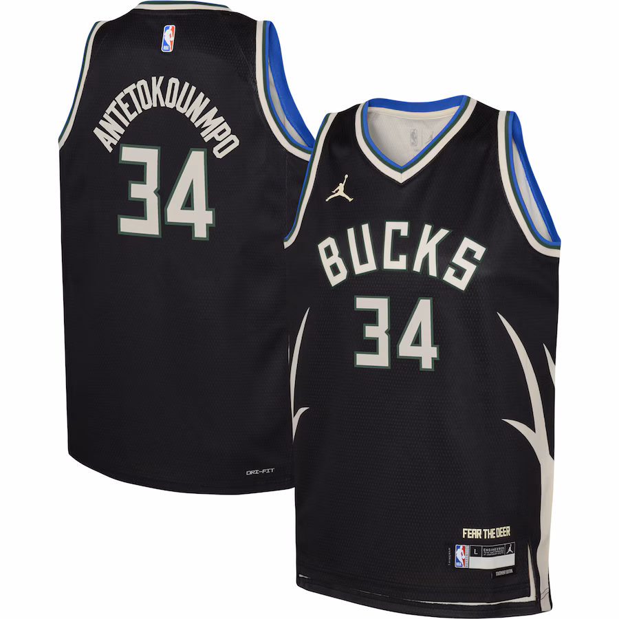 Youth Milwaukee Bucks Giannis Antetokounmpo Jordan Brand Black Swingman Jersey - Statement Edition - ujerseystore