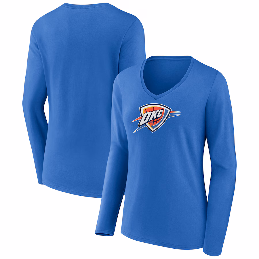 Women's Oklahoma City Thunder Blue Logo Long Sleeve V-Neck T-Shirt - ujerseystore