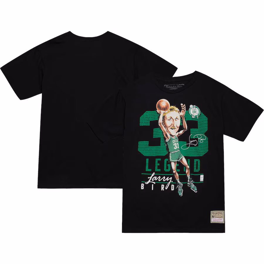 Men's Boston Celtics Larry Bird Mitchell & Ness Black Hardwood Classics Caricature T-Shirt - ujerseystore