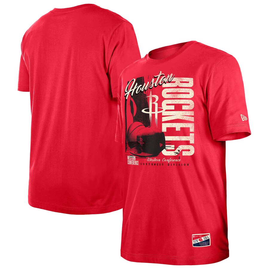 Men's Houston Rockets  New Era Red Distressed Throwback Vintage Color Pack T-Shirt - ujerseystore