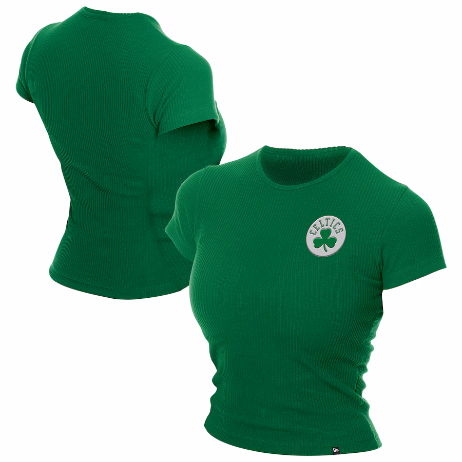 Women's Boston Celtics  New Era Green Leisure Collection Baby Doll Cropped T-Shirt - ujerseystore