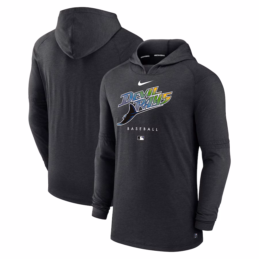 Men's Tampa Bay Rays Nike Heather Black Authentic Collection Early Work Tri-Blend Performance Pullover Hoodie - ujerseystore