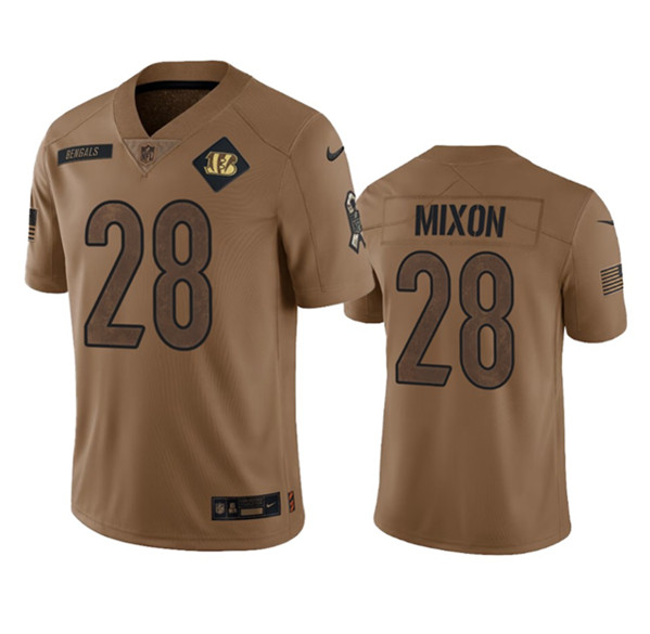 Men's Cincinnati Bengals #28 Joe Mixon 2023 Brown Salute To Service Limited Football Stitched Jersey - ujerseystore