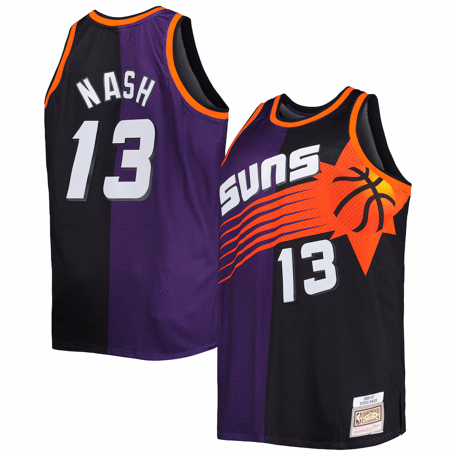 Men's Phoenix Suns Steve Nash Mitchell & Ness Purple/Black Big & Tall Hardwood Classics 1996/97 Split Swingman Jersey - ujerseystore