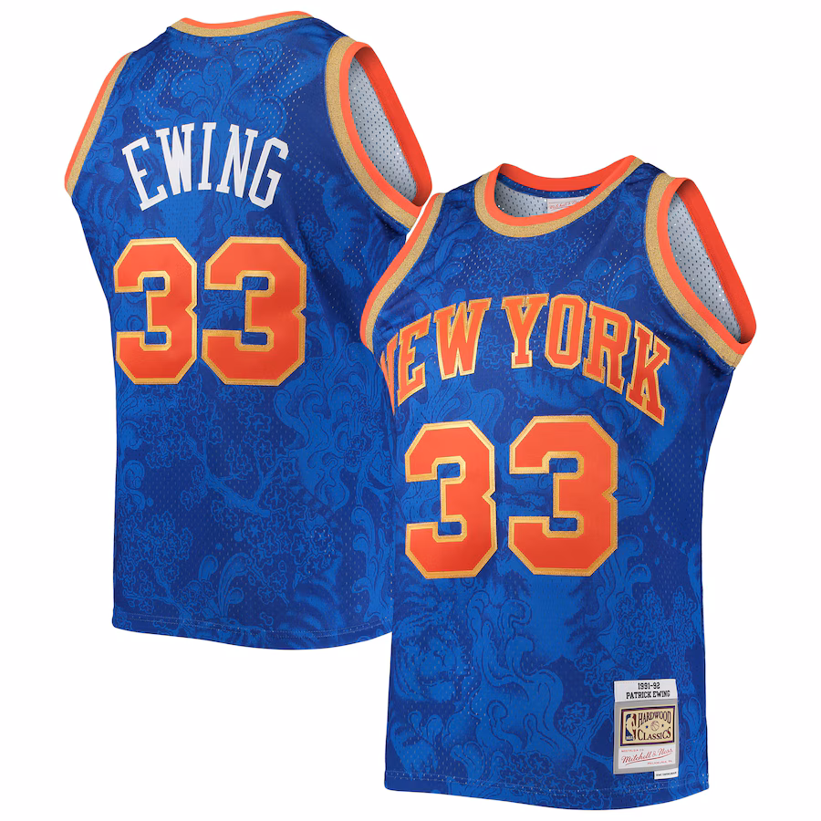 Men's New York Knicks Patrick Ewing Mitchell & Ness Blue Hardwood Classics 1991/92 Lunar New Year Swingman Jersey - ujerseystore