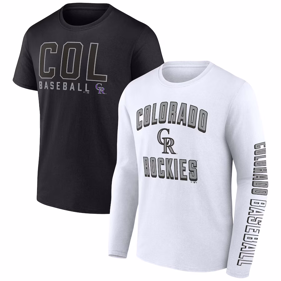 Men's Colorado Rockies Fanatics Black/White Two-Pack Combo T-Shirt Set - ujerseystore