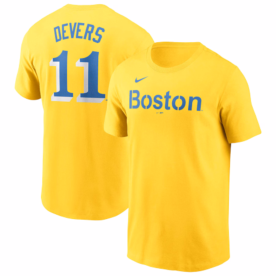 Men's Boston Red Sox Rafael Devers Nike Gold City Connect Fuse Name & Number T-Shirt - ujerseystore