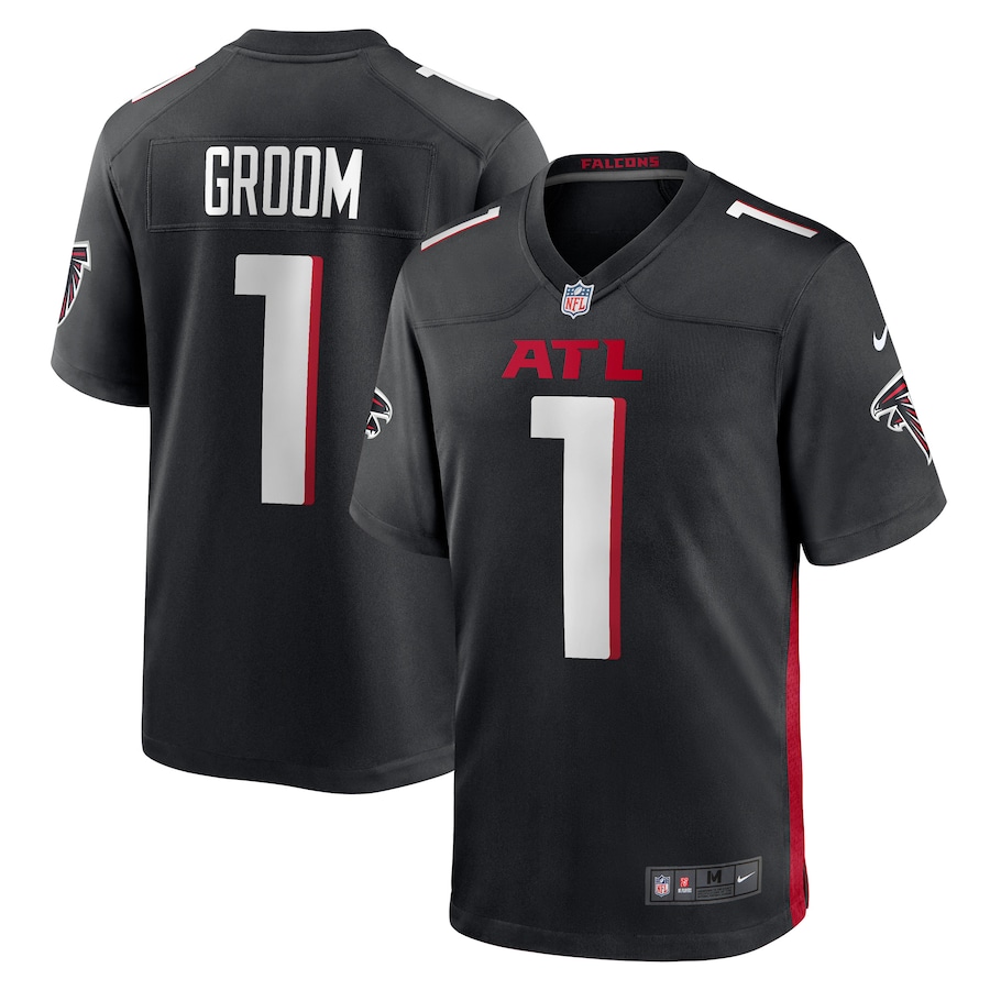 Men's Atlanta Falcons Number 1 Groom Nike Black Game Jersey - ujerseystore