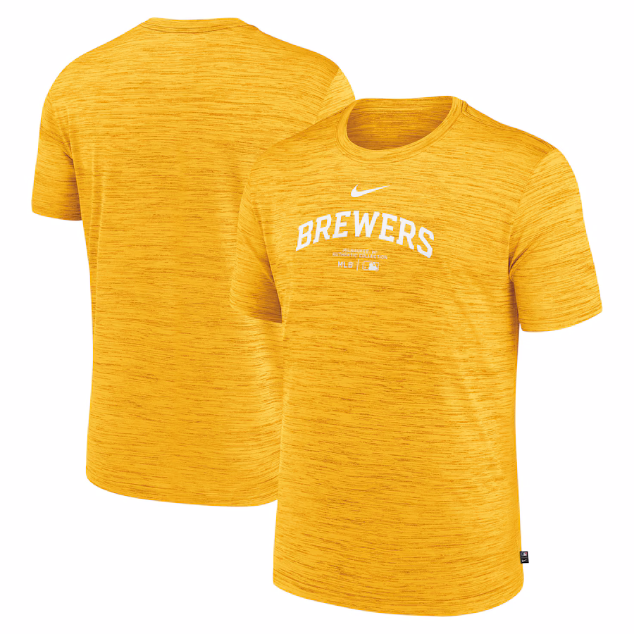 Men's Milwaukee Brewers Nike Gold Authentic Collection Velocity Performance Practice T-Shirt - ujerseystore