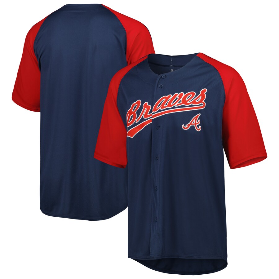 Men's Atlanta Braves Stitches Navy Button-Down Raglan Fashion Jersey - ujerseystore
