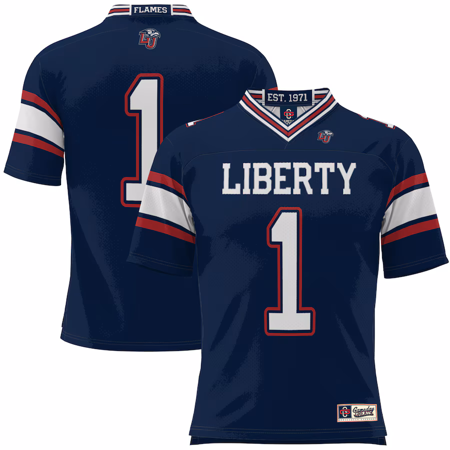 Men's GameDay Greats #1 Navy Liberty Flames Football Jersey - ujerseystore