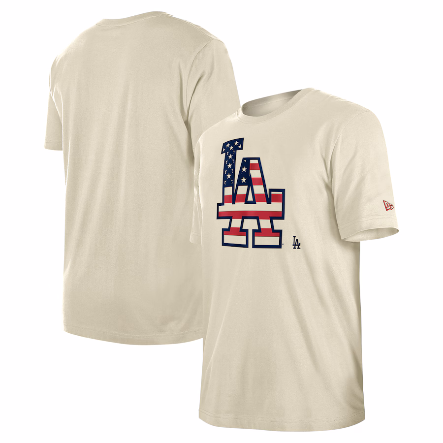 Men's Los Angeles Dodgers New Era Cream Americana Flag Fill T-Shirt - ujerseystore