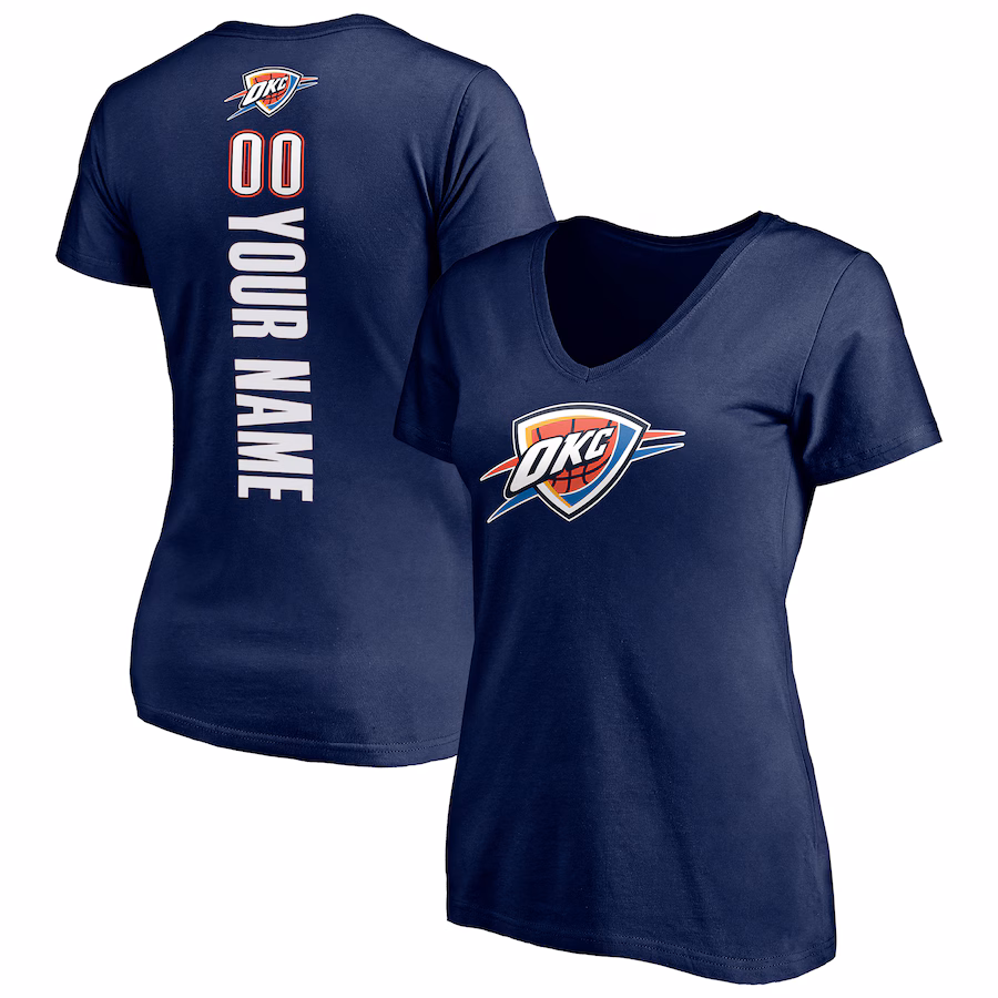 Women's Oklahoma City Thunder Navy Playmaker Personalized Name & Number V-Neck T-Shirt - ujerseystore