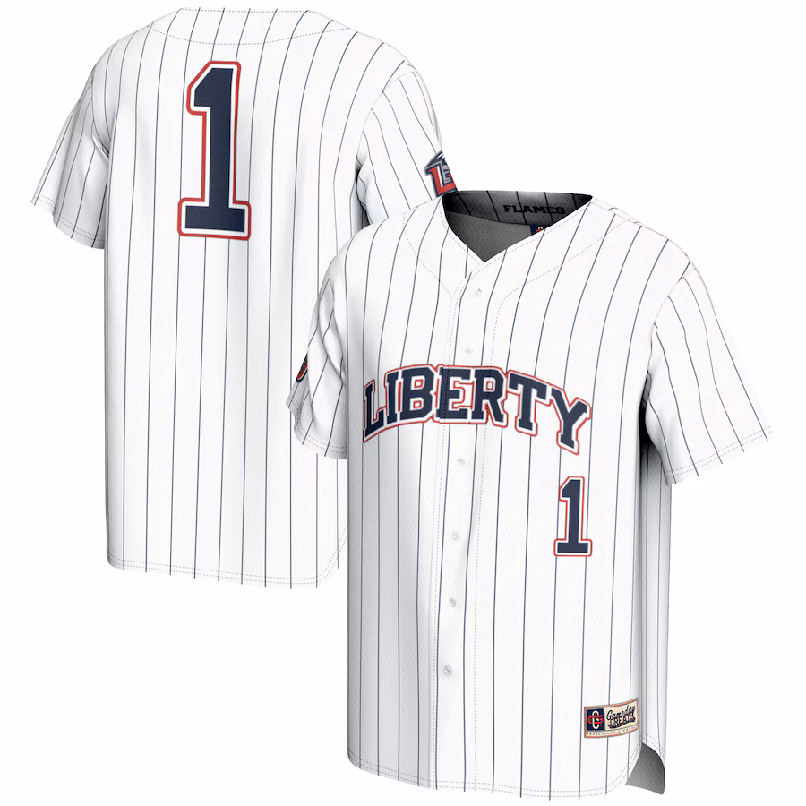 Men's GameDay Greats #1 White Liberty Flames Lightweight Baseball Fashion Jersey - ujerseystore