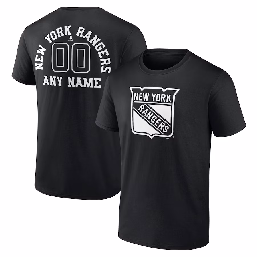Men's New York Rangers Black Personalized Name & Number Monochrome T-Shirt - ujerseystore