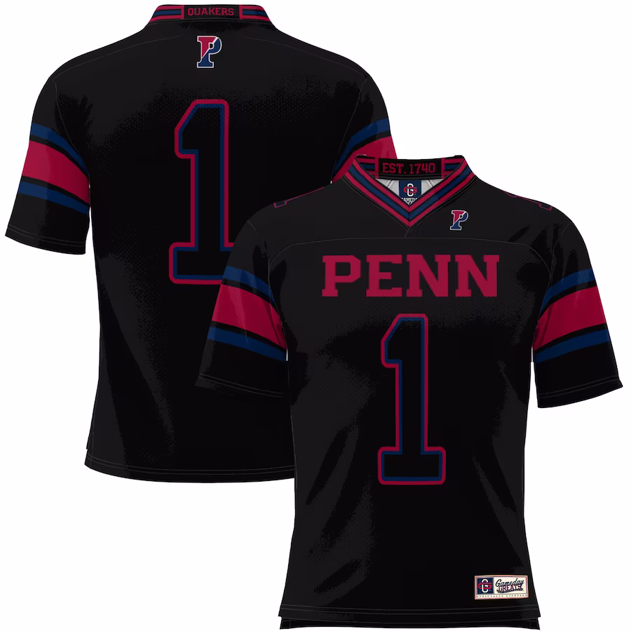 #1 Pennsylvania Quakers GameDay Greats Endzone Football Jersey - Black - ujerseystore