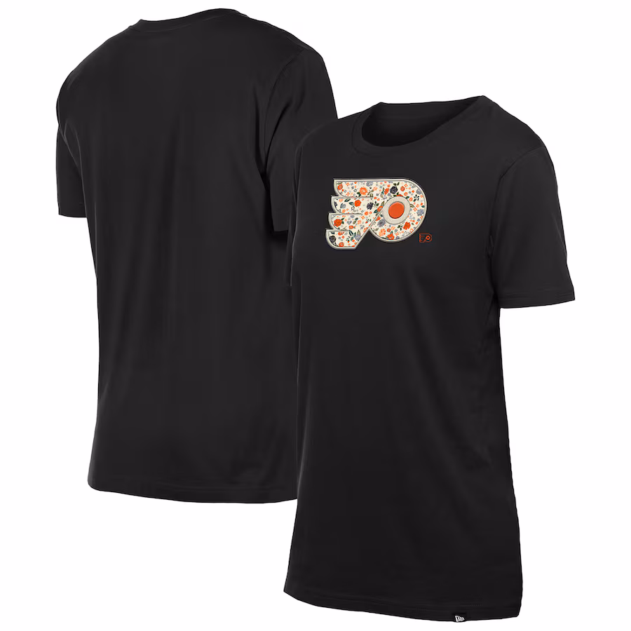 Women's Philadelphia Flyers New Era Black Glam Game Floral T-Shirt - ujerseystore