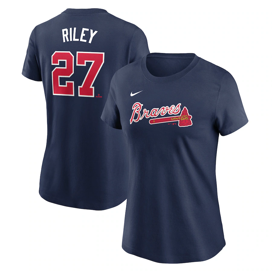 Women's Atlanta Braves Austin Riley Nike Navy Fuse Name & Number T-Shirt - ujerseystore