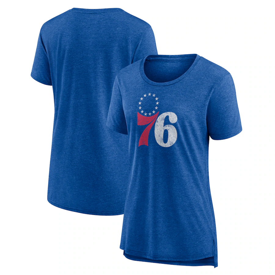 Women's Philadelphia 76ers Heather Royal Distressed Logo Tri-Blend T-Shirt - ujerseystore