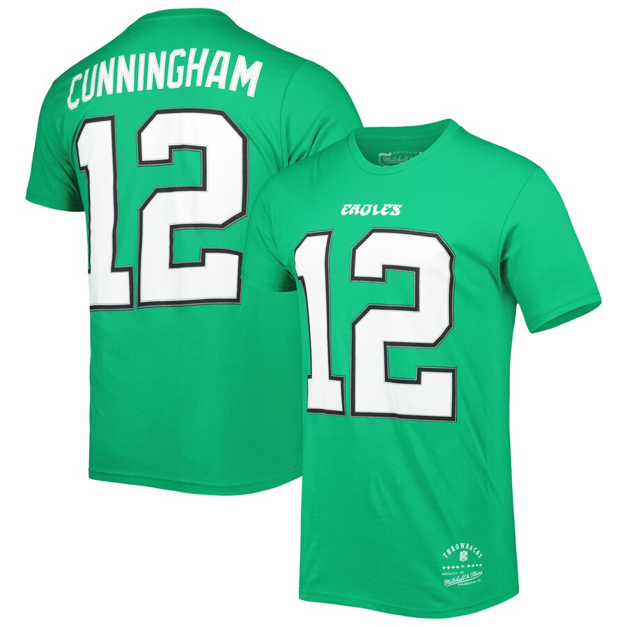 Men's Philadelphia Eagles Randall Cunningham Mitchell & Ness Kelly Green Retired Player Logo Name & Number T-Shirt - ujerseystore