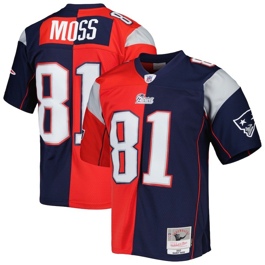 Men's New England Patriots Randy Moss Mitchell & Ness Navy/Red 2007 Split Legacy Replica Jersey - ujerseystore
