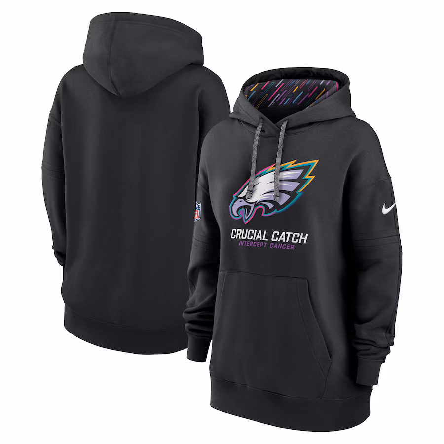 Women's Philadelphia Eagles  Nike Black 2024 NFL Crucial Catch Club Pullover Hoodie - ujerseystore