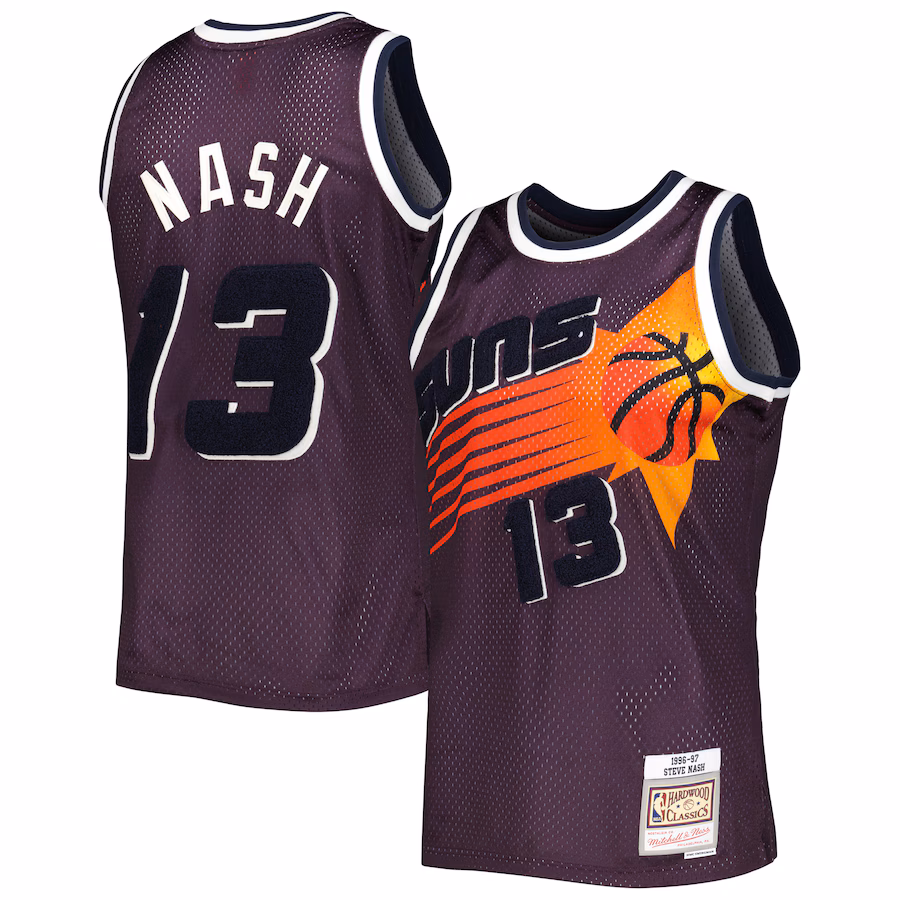 Men's Phoenix Suns Steve Nash Mitchell & Ness Purple 1996/97 Hardwood Classics Off-Court Swingman Jersey - ujerseystore