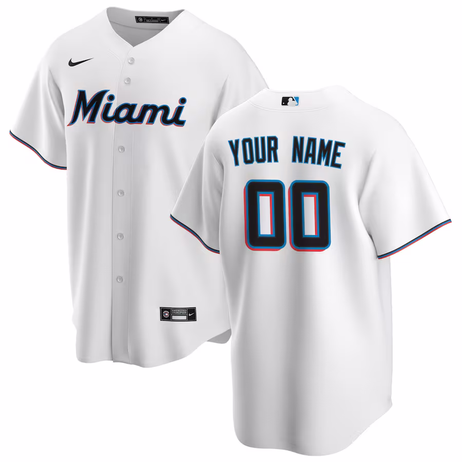 Men's Miami Marlins Nike White Home Replica Custom Jersey - ujerseystore