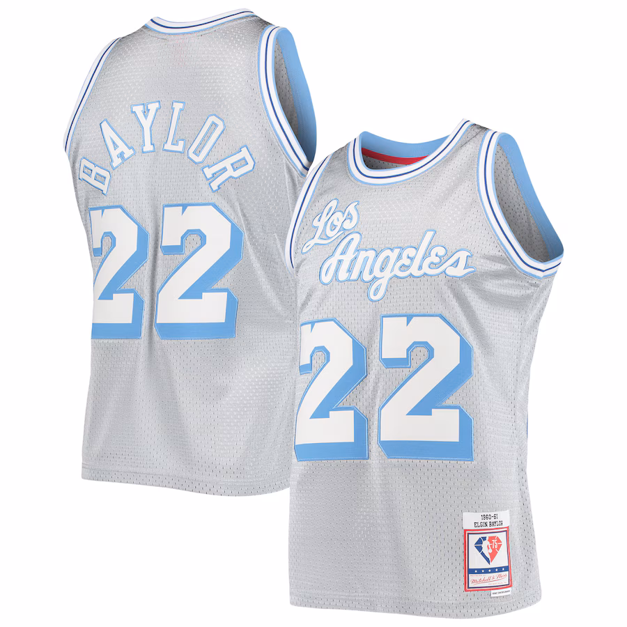 Men's Los Angeles Lakers Elgin Baylor Silver Mitchell & Ness 75th Anniversary 1960/61 Hardwood Classics Swingman Jersey - ujerseystore