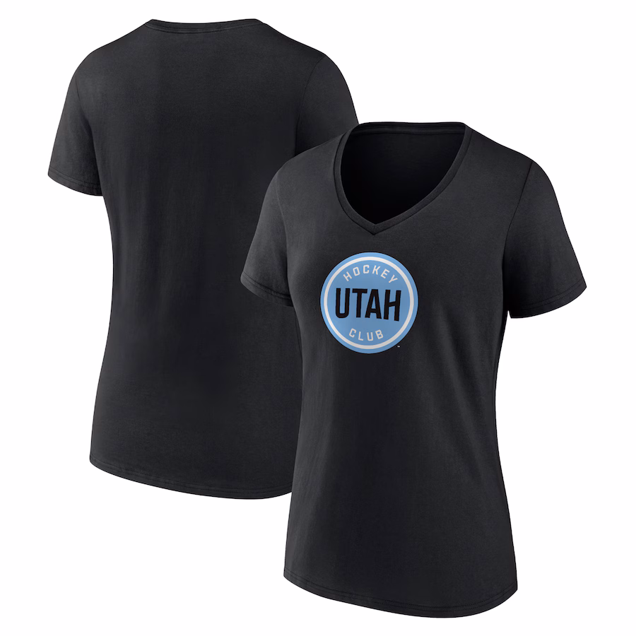 Women's Utah Hockey Club Fanatics Black Draft Logo V-Neck T-Shirt - ujerseystore