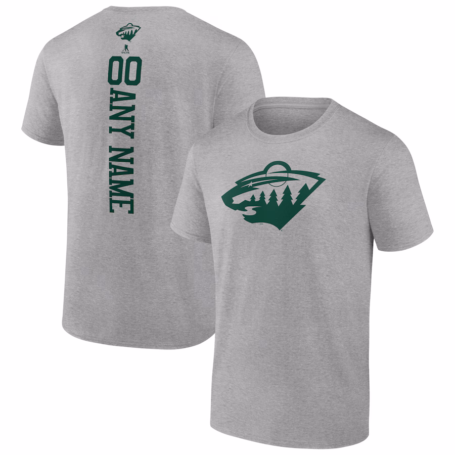 Men's Minnesota Wild Heather Gray Personalized Name & Number T-Shirt - ujerseystore